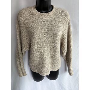 Pink Rose Cream Beige Knit Fuzzy Sweater Crewneck Size S Essential Winter